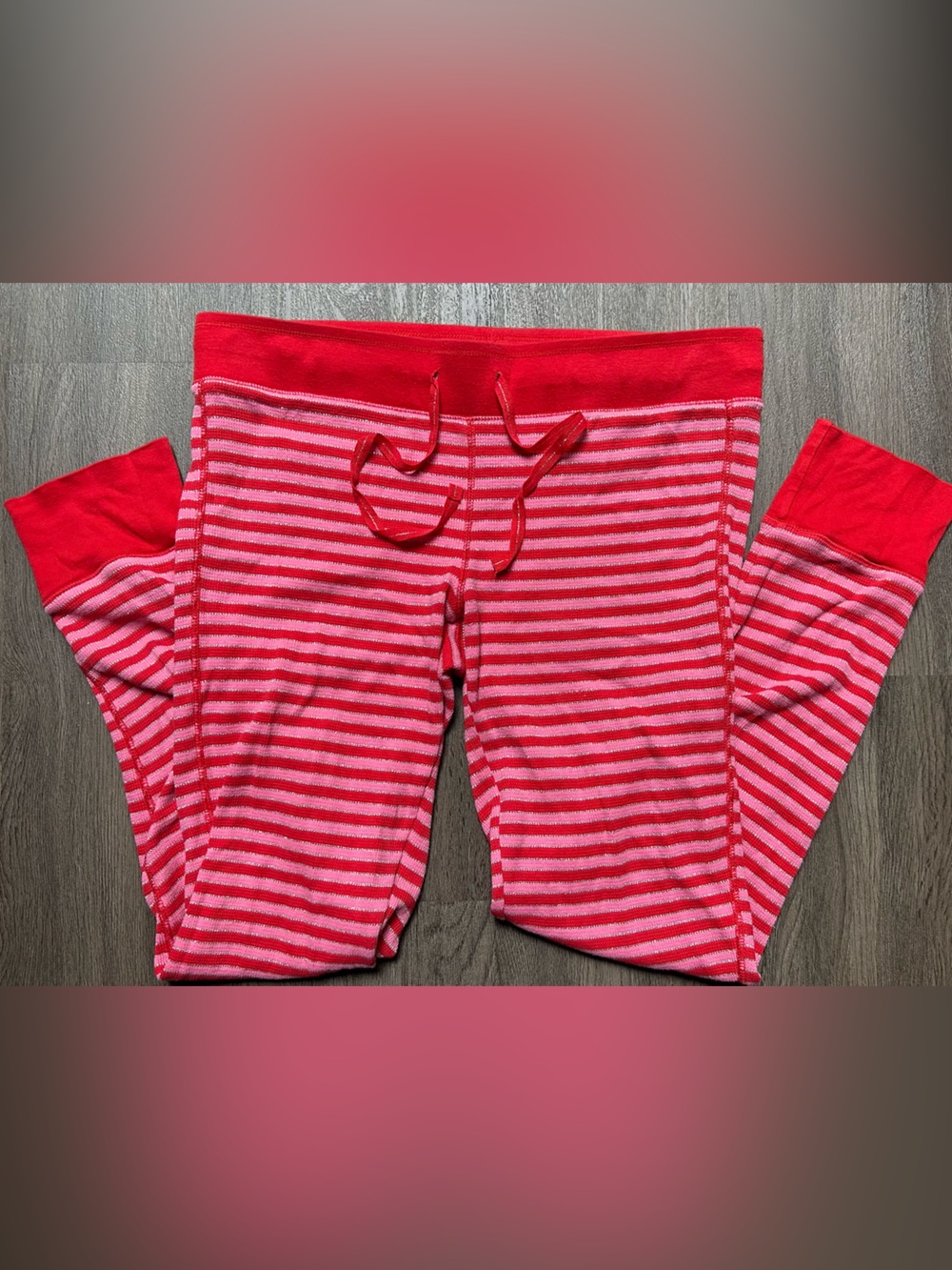 Victoria's Secret Intimates Red & Pink Glitter Stripe Drawstring Sleep Pants - Picture 1 of 9